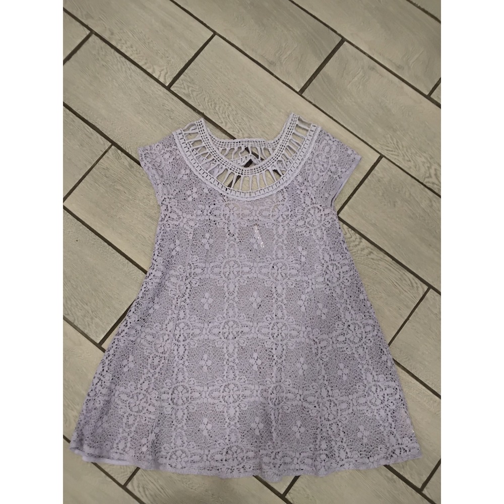 Free People Lavender Lace Crochet Mini Dress Cutout Neckline Tunic XS